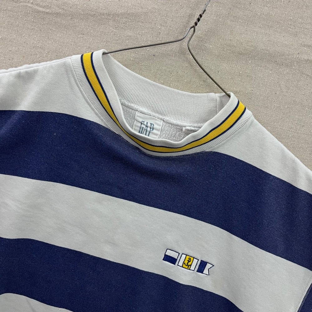 GAP Navy and White Striped Crewneck Sweatshirt with Yellow Trim